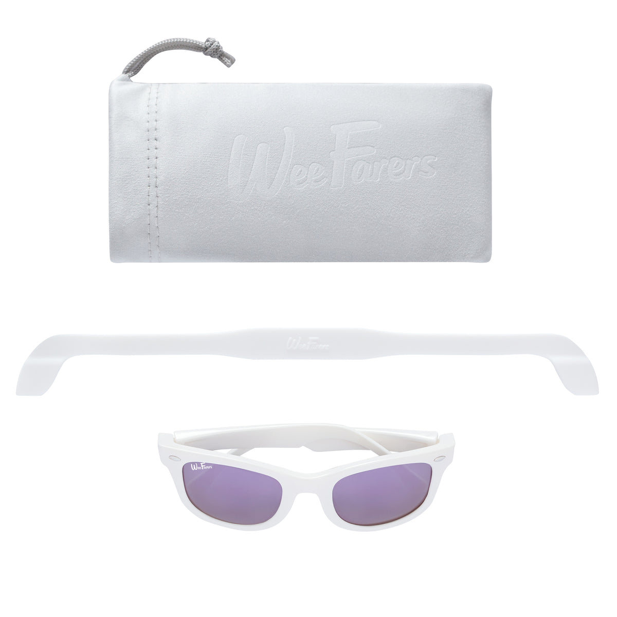 Polarized WeeFarers Baby Sunglasses White and Purple with strap and pouch